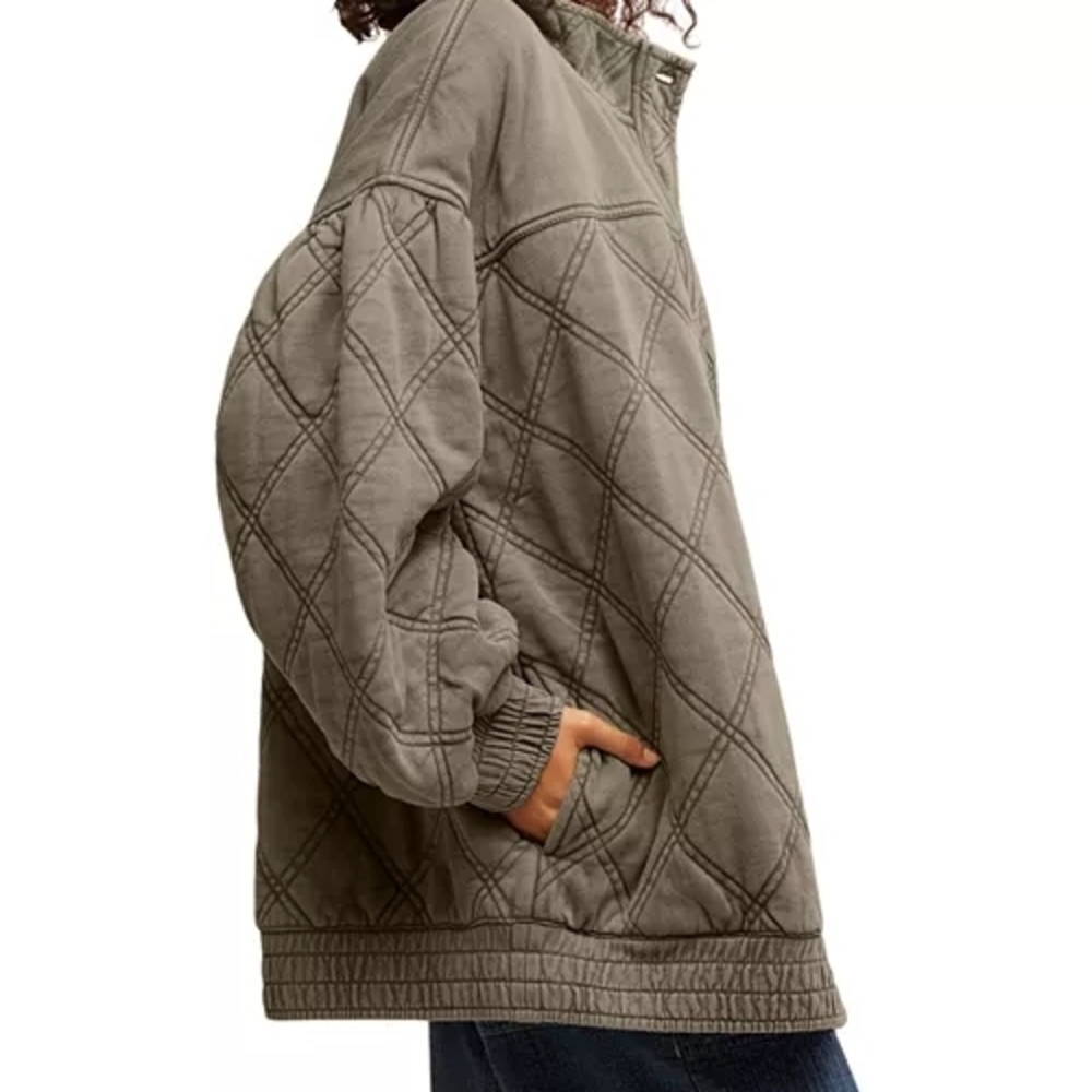 Free People Quilted Puffer Jacket in Olive Size M Nwot - Picture 3 of 12